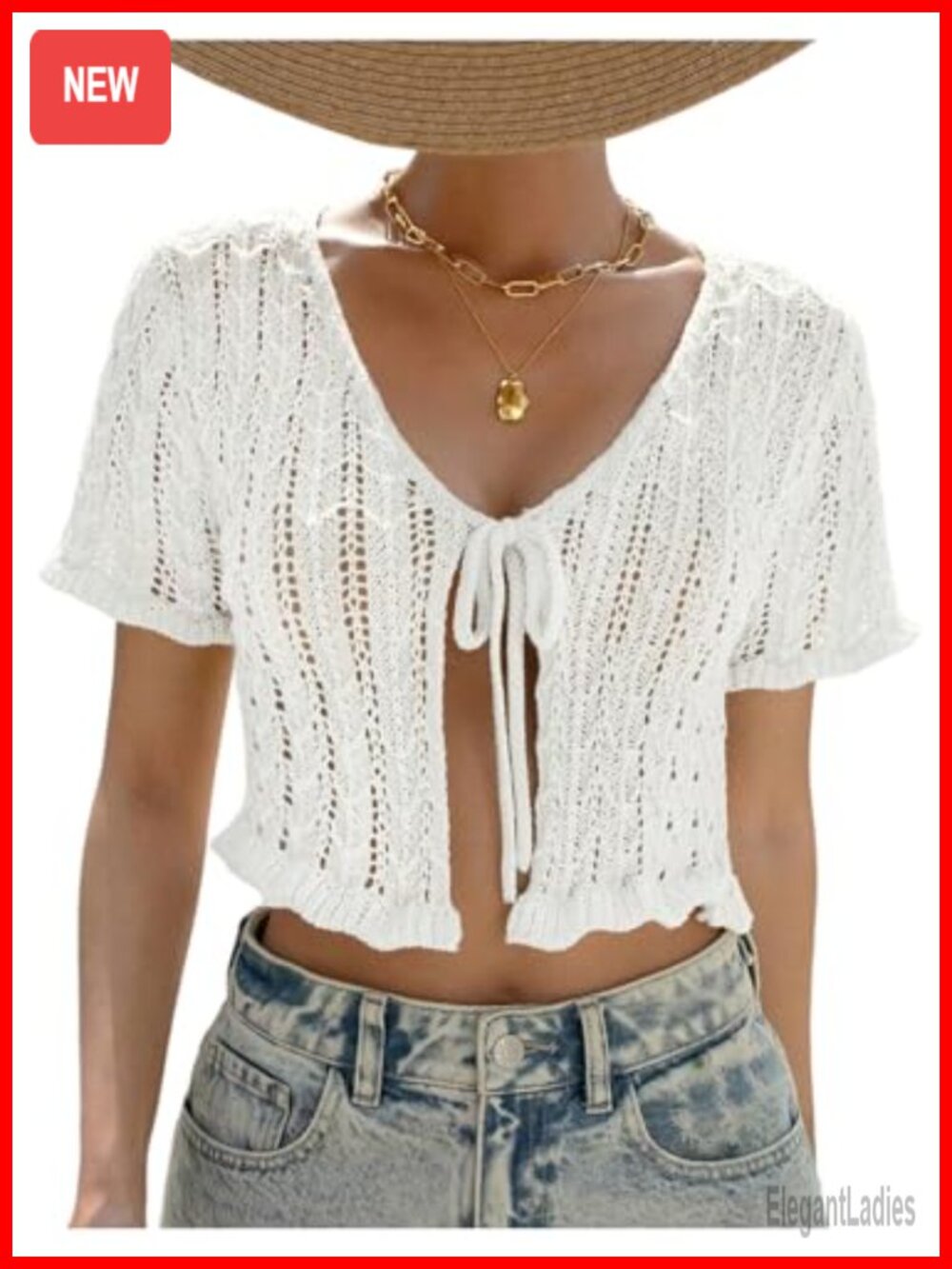 Short Sleeve Tie Front Cropped Knit Cardigan Sweater